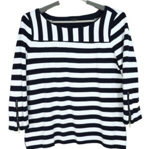 Talbots Black and White Striped Long Sleeve Top